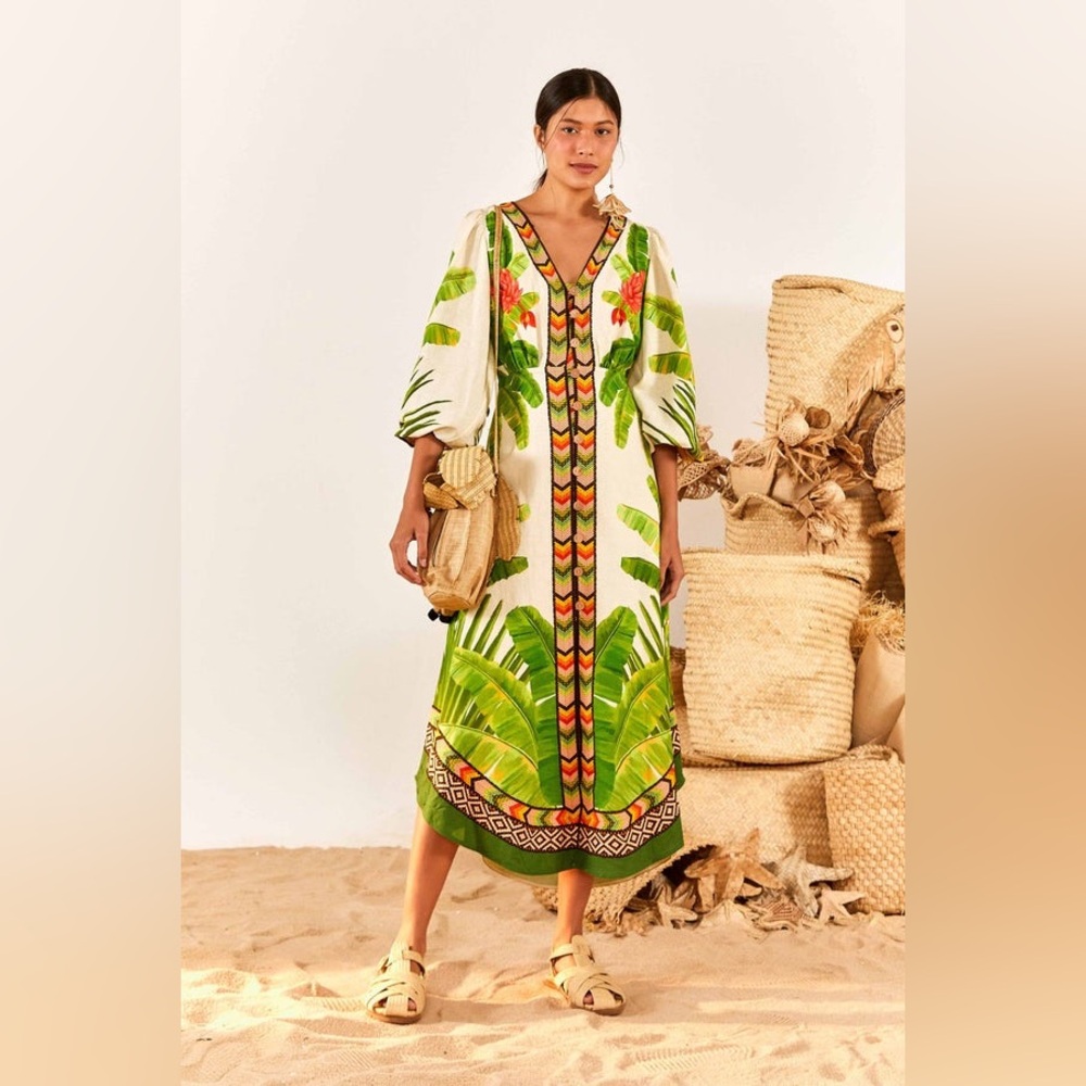 Farm Rio Fresh Forest Linen-Blend Midi-Dress - Picture 8 of 12